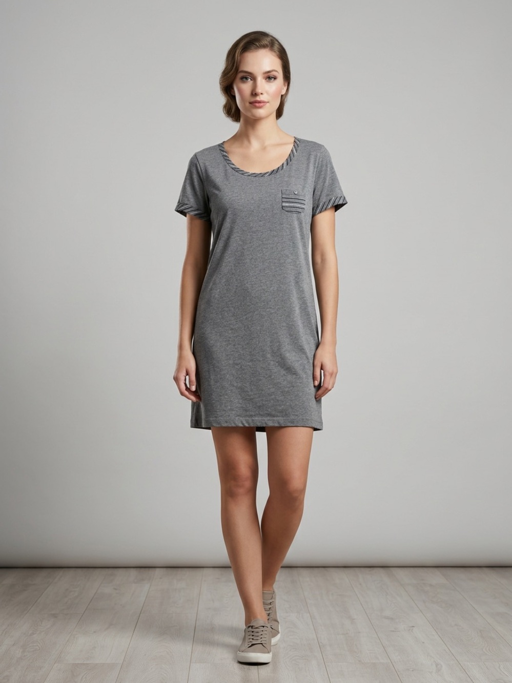 Denver Hayes Gray Short-Sleeve Pocket Mini Dress